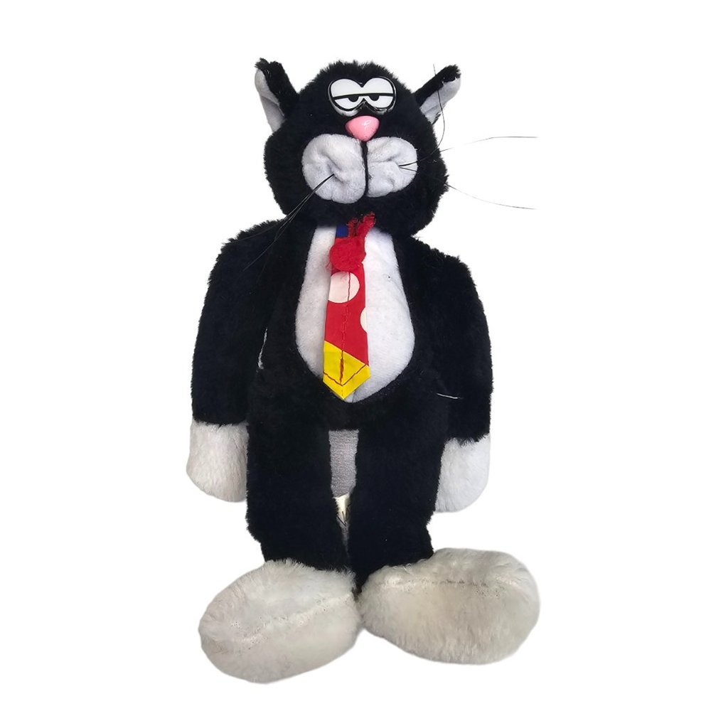 Nanco Nancy Sales Co Black Cat Plush Stuffed Animal Red Tie Vintage 1988 11"